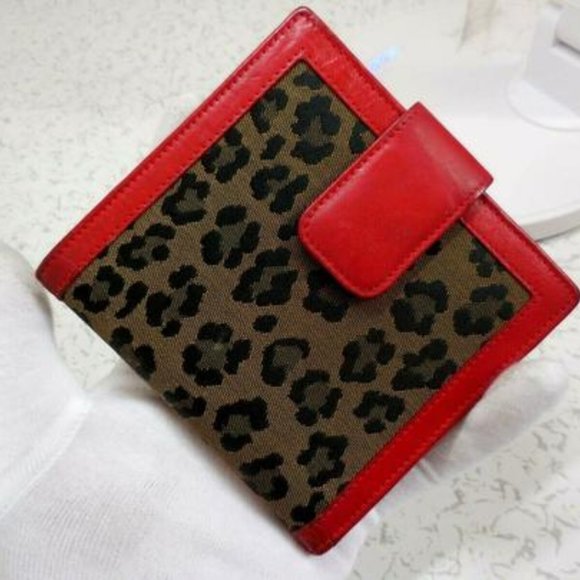 Fendi Leopard Print Canvas Red Leather Bi-fold - Picture 7 of 8